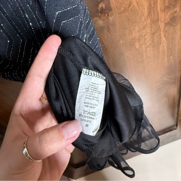 Vintage Olive Tree dress Size M midi body-con peplum trim skirt black sparkly - Picture 6 of 8